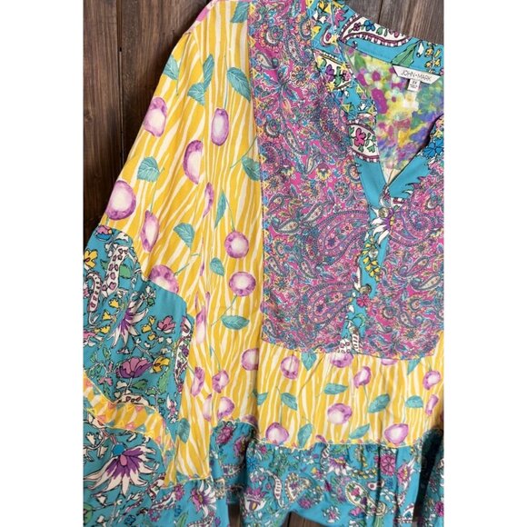 John Mark Womens 3X Cherries Paisley Patchwork Yellow Teal Tunic NWT - Picture 9 of 12
